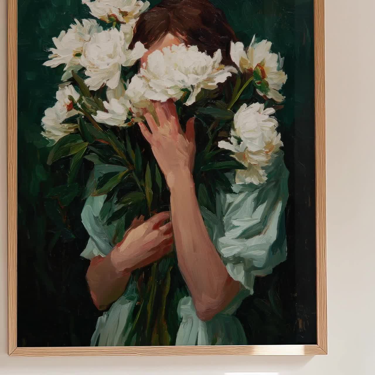 Emerald Green Abstract Flower Oil Painting Print | Woman With